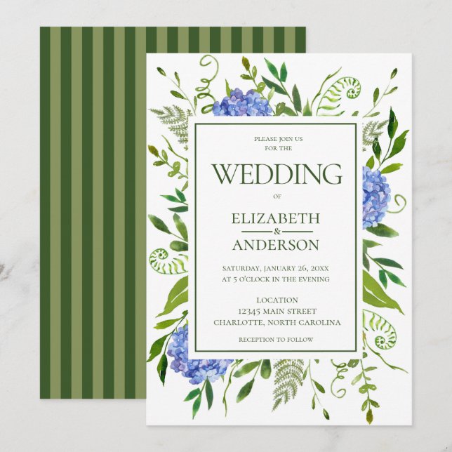 Blue Hydrangeas Wedding Invitation (Front/Back)