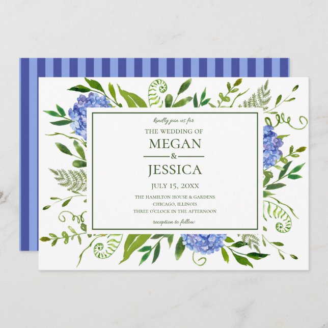 Blue Hydrangeas Wedding Invitation (Front/Back)