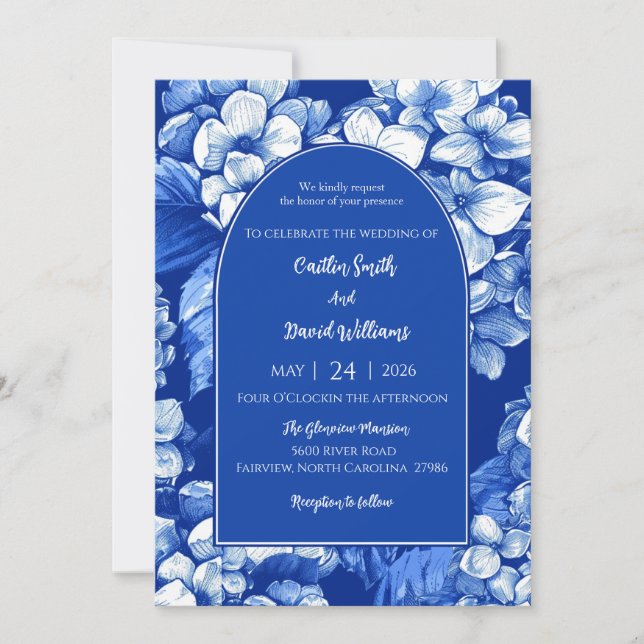 Blue Hydrangeas Wedding Invitation (Front)