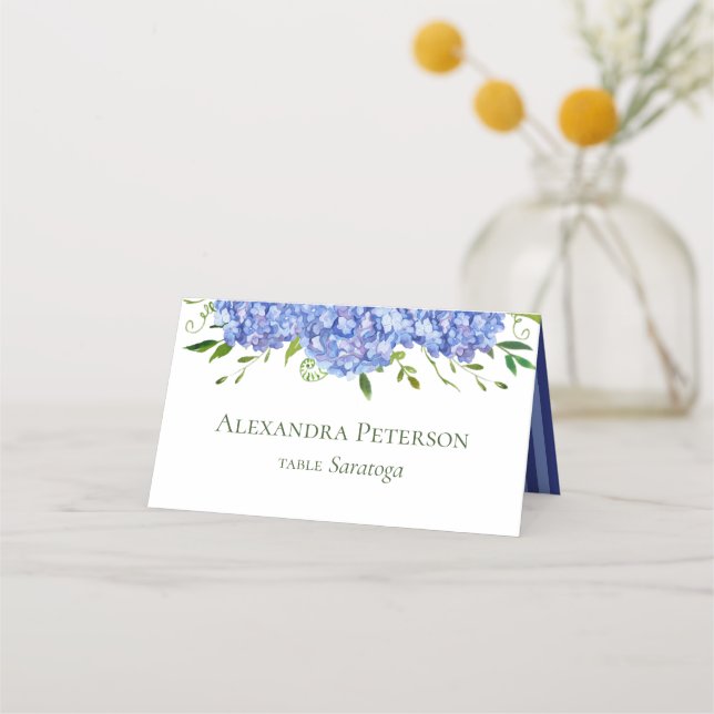 Blue Hydrangeas Wedding Place Card (Front)