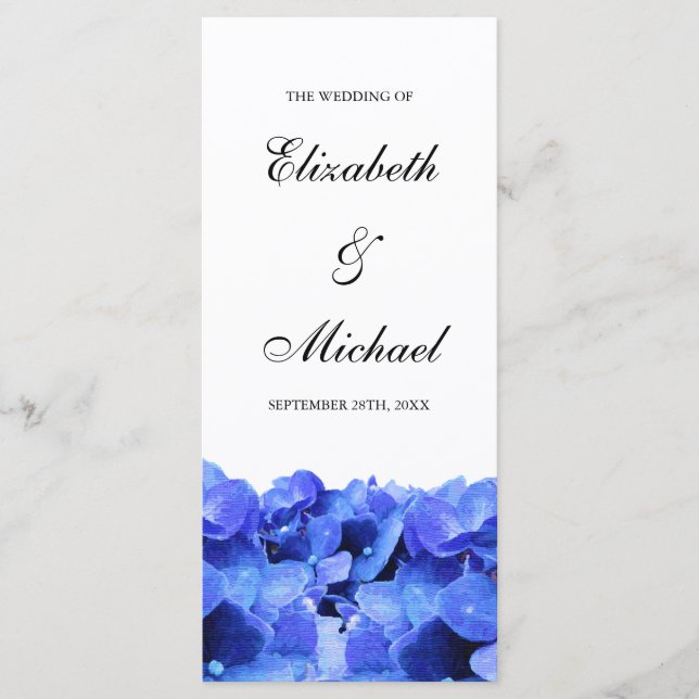 Blue Hydrangeas Wedding Program Programme (Front)