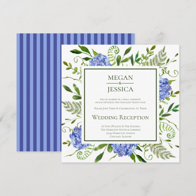 Blue Hydrangeas Wedding Reception Invitation (Front/Back)