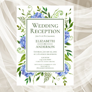 Blue Hydrangeas Wedding Reception Invitation
