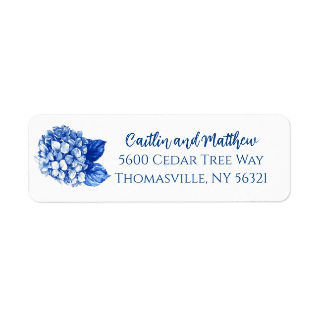 Blue Hydrangeas Wedding Return Address Label (Front)