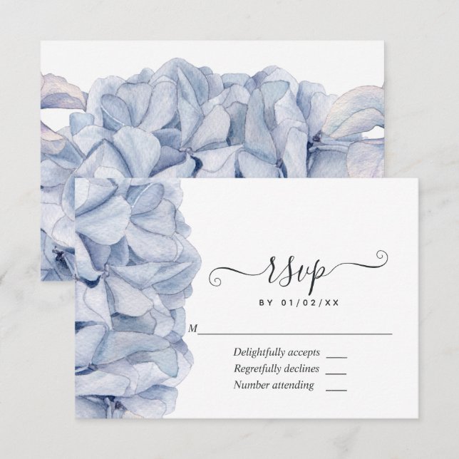 Blue Hydrangeas Wedding RSVP Card (Front/Back)