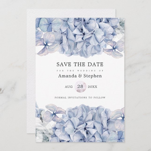 Blue Hydrangeas Wedding Save The Date (Front/Back)