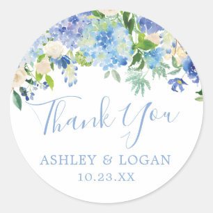 Blue Hydrangeas Wedding Thank You Favour Sticker