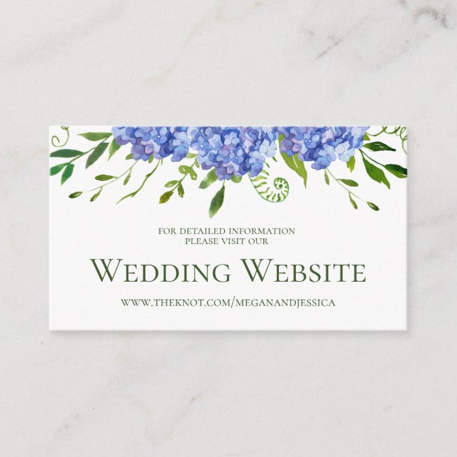 Blue Hydrangeas Wedding Website Enclosure Card (Front)