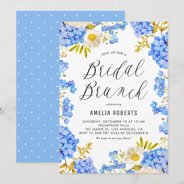 Blue Hydrangeas Winter Floral Bridal Brunch Invitation (Front/Back)