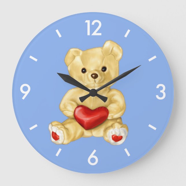 Blue Hypnotising Cute Teddy Bear Large Clock (Front)