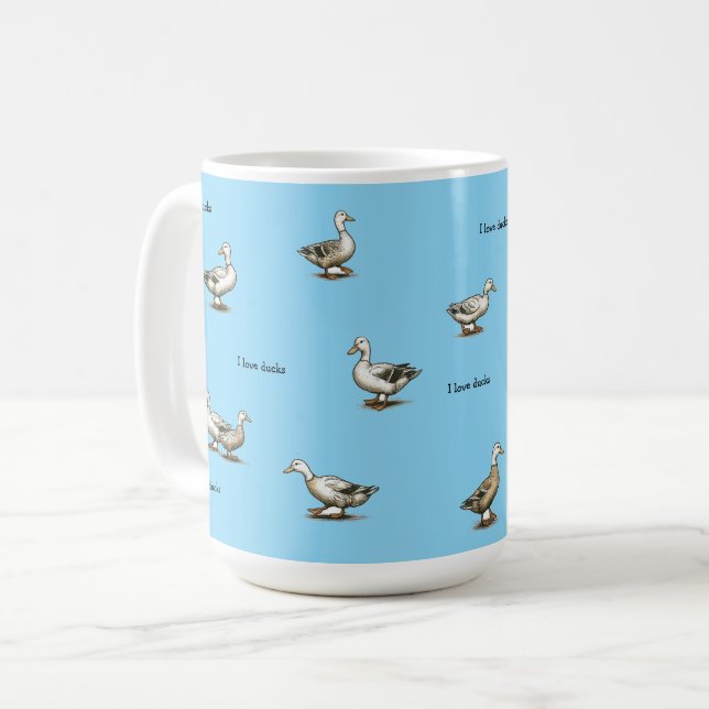 Blue I Love Ducks Coffee Mug (Front Left)