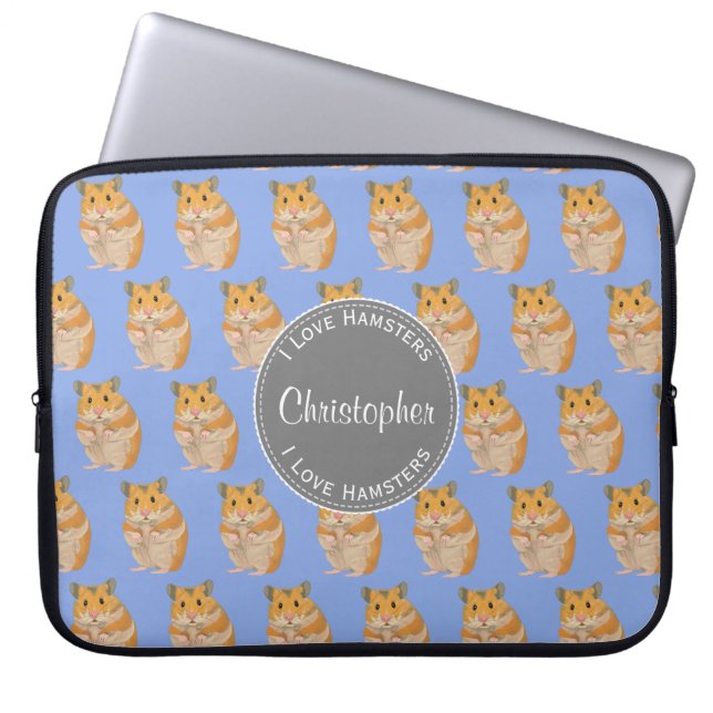 Blue I love Hamsters Hamster Pattern Laptop Sleeve (Front)