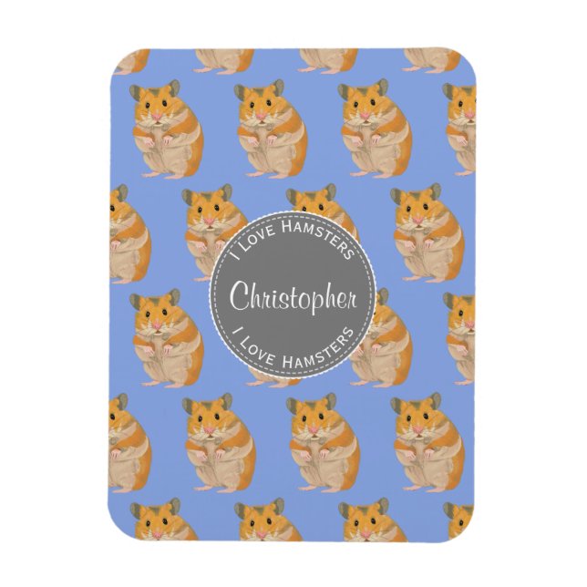 Blue I love Hamsters Hamster Pattern Magnet (Vertical)