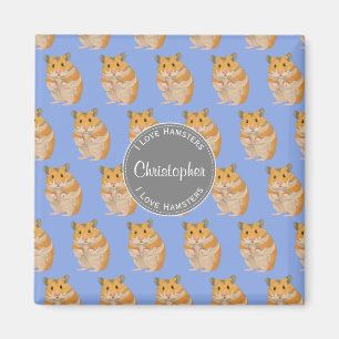 Blue I love Hamsters Hamster Pattern Magnet