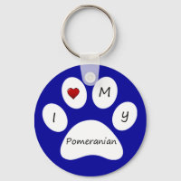 Blue I Love My Pomeranian Key Chain