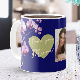 Blue I Love You Mom Floral Mother's Day Photo Coffee Mug