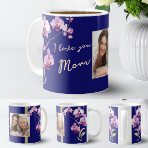 Blue I Love You Mom Floral Mother's Day Photo Coffee Mug