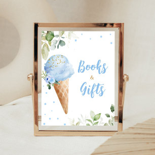 Blue Ice Cream Baby Shower Books and Gifts Sign