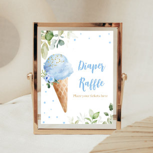 Blue Ice Cream Baby Shower Diaper Raffle Sign