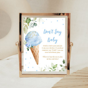 Blue Ice Cream Baby Shower Don't Say Baby Sign