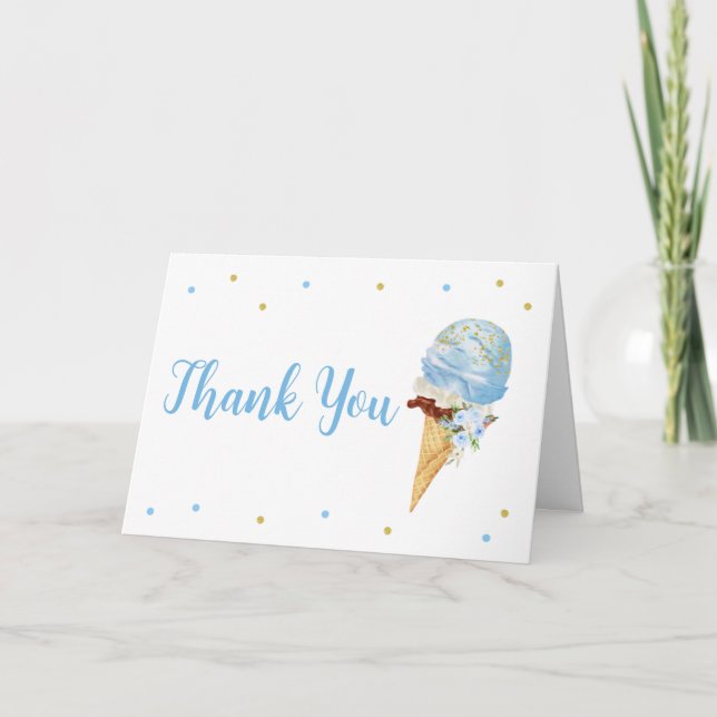 Blue Ice Cream Baby Shower  Thank You Card (Front)