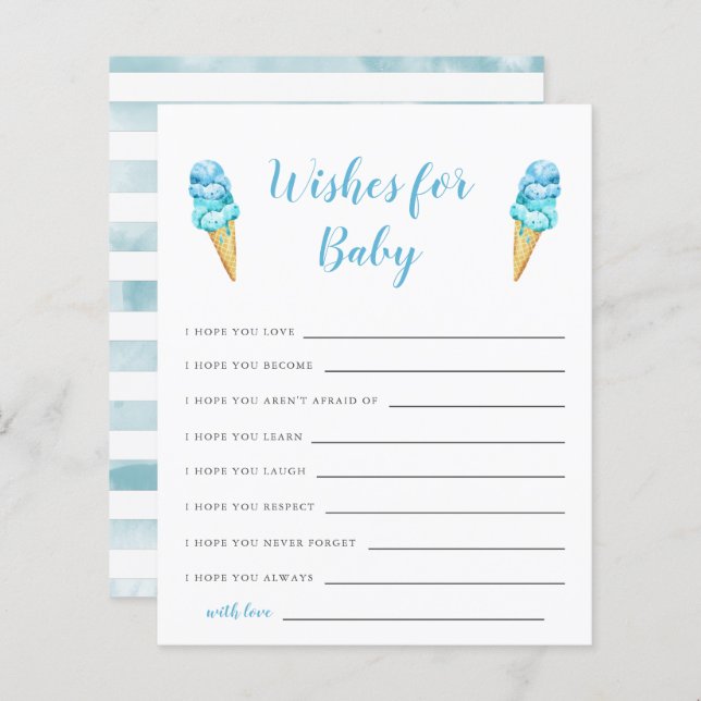 Blue Ice Cream Baby Shower Wishes for Baby Card (Front/Back)