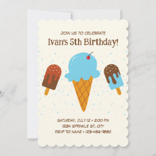 Blue Ice Cream Birthday Invitation