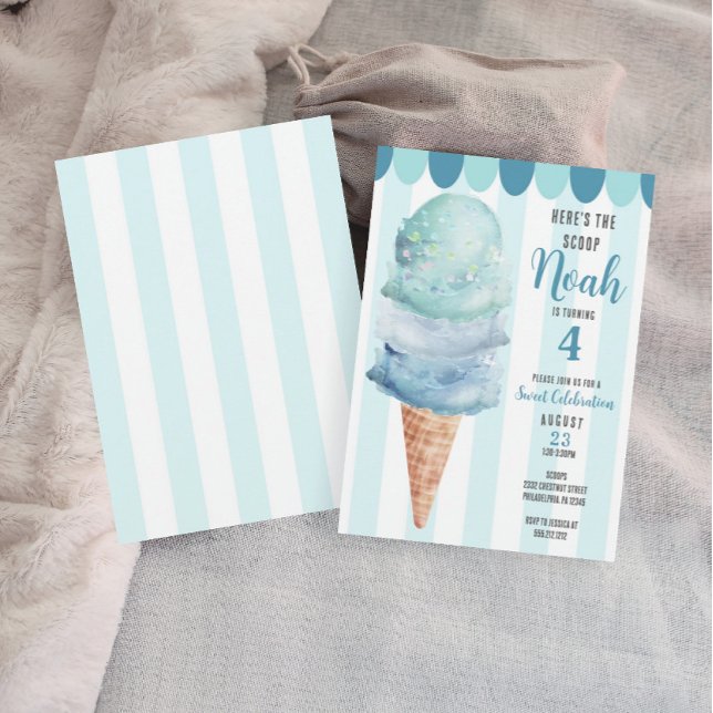 Blue Ice Cream Birthday Party Invite - Any Age (Creator Uploaded)