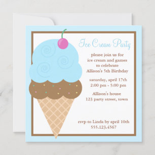 Blue Ice Cream Cone Invitation
