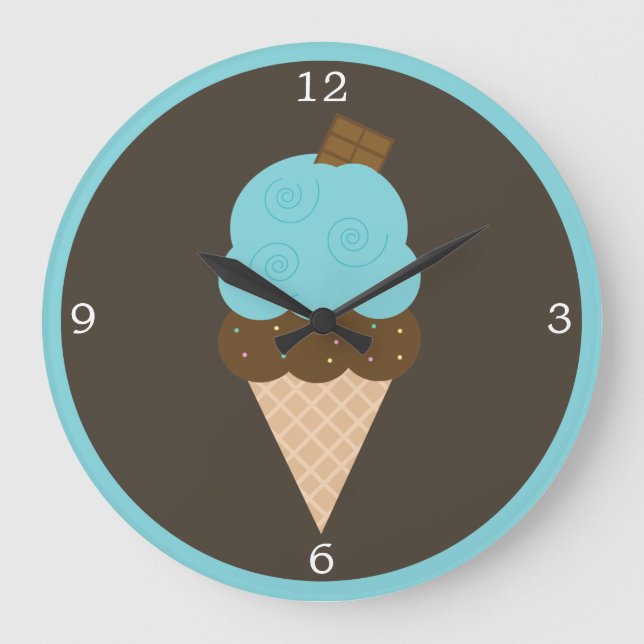 Blue Ice Cream Cone Large Clock (Front)