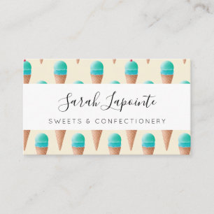 Blue Ice Cream Cone Pattern, Light Yellow Business Card