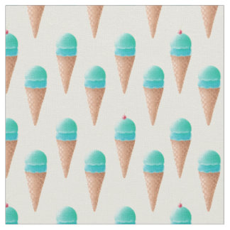 Blue Ice Cream Cone Pattern, Light Yellow Fabric