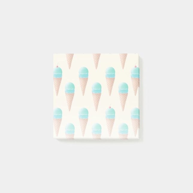 Blue Ice Cream Cone Pattern, Light Yellow Post-it Notes (Front)