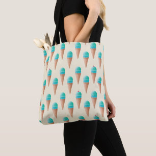 Blue Ice Cream Cone Pattern, Light Yellow Tote Bag