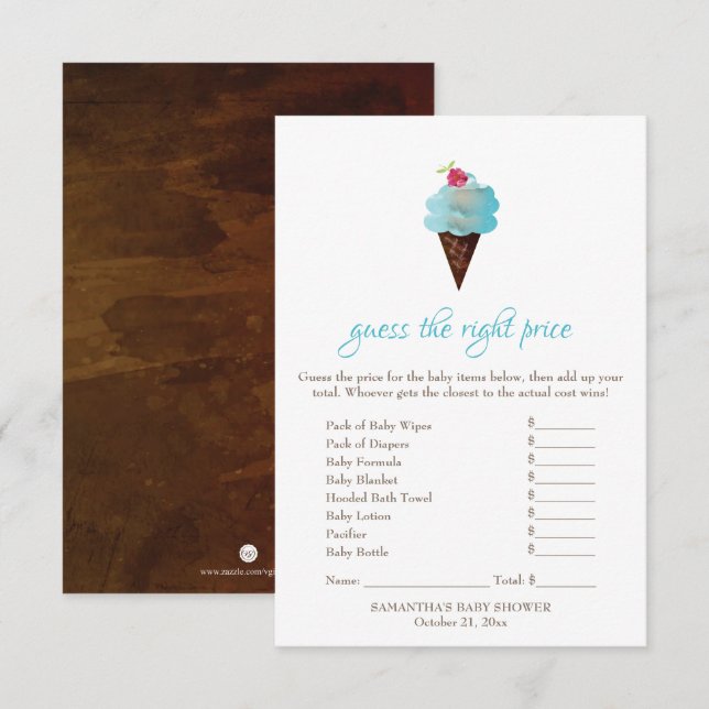 Blue Ice Cream Guess the Right Price Game Invitation (Front/Back)