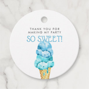Blue Ice Cream Theme Birthday Party Favour Tags
