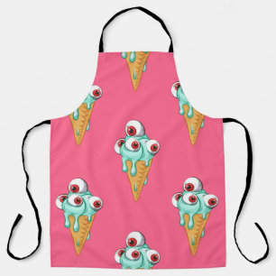 Blue ice cream with eyes. Pink background. Seamles Apron