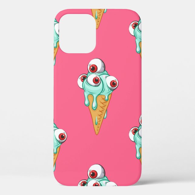 Blue ice cream with eyes. Pink background. Seamles Case-Mate iPhone Case (Back)