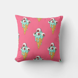 Blue ice cream with eyes. Pink background. Seamles Cushion