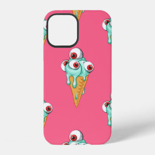 Blue ice cream with eyes. Pink background. Seamles iPhone 12 Case