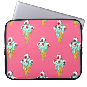 Blue ice cream with eyes. Pink background. Seamles Laptop Sleeve