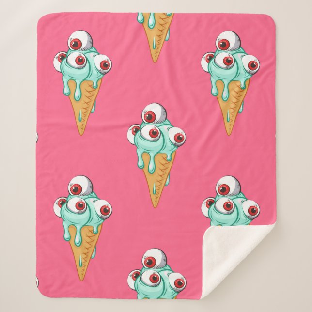 Blue ice cream with eyes. Pink background. Seamles Sherpa Blanket (Front)