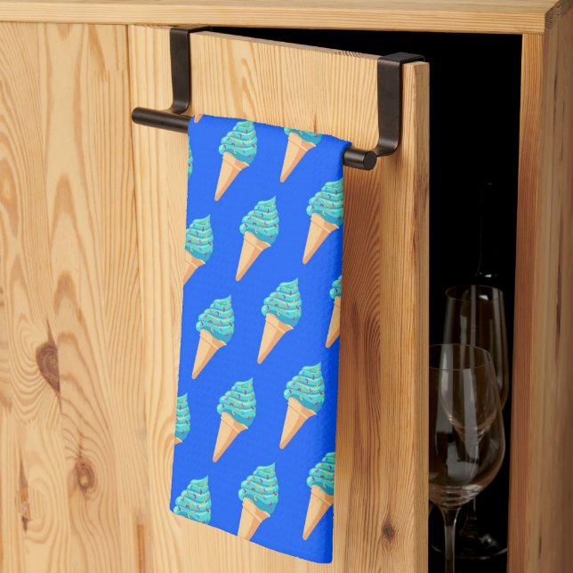 Blue Ice Creams Pattern on Blue Tea Towel (Thirds Fold)