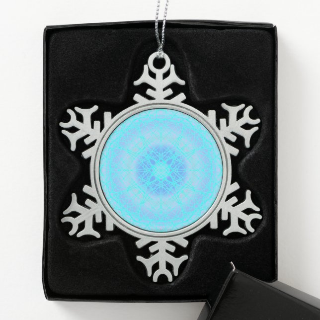Blue Ice Cross Ball Snowflake Pewter Christmas Ornament (Box)