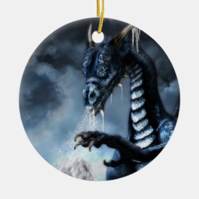 Blue Ice Dragon Holiday Ornament (Front)