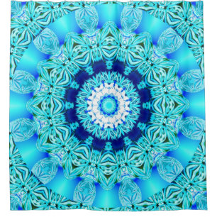 Blue Ice Glass, Abstract Beauty Aqua Lace Shower Curtain