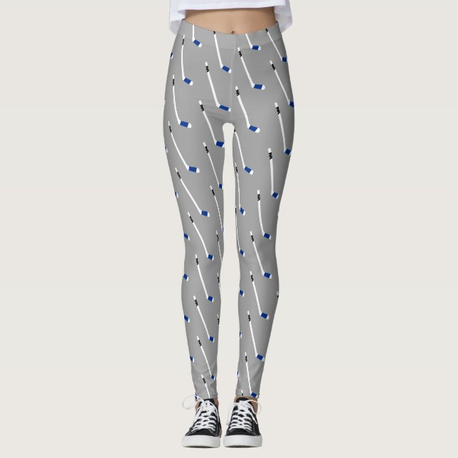 Blue Ice Hockey Stick Pattern Leggings (Front)