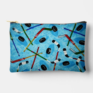Blue Ice Hockey Theme Accessory Pouch