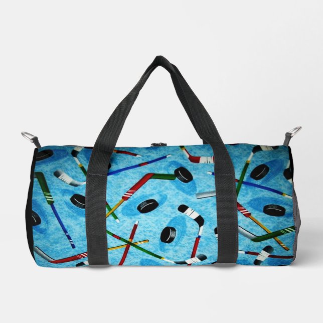 Blue Ice Hockey Theme Duffle Bag (Front)