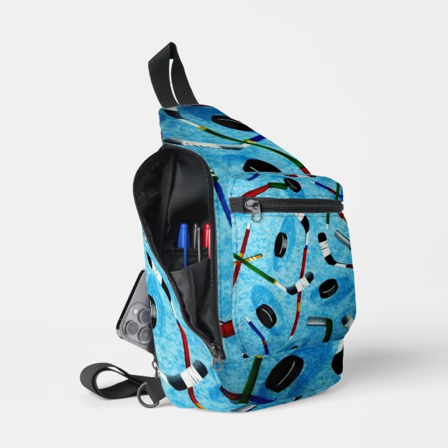 Blue Ice Hockey Theme Sling Bag (Open)
